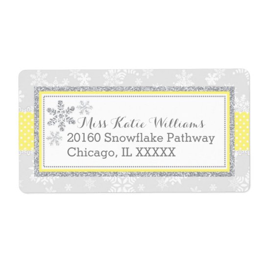 Snowflake Silver Glitter Yellow Label Shipping Label