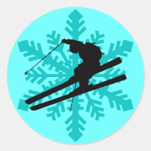 snowflake skiing classic round sticker