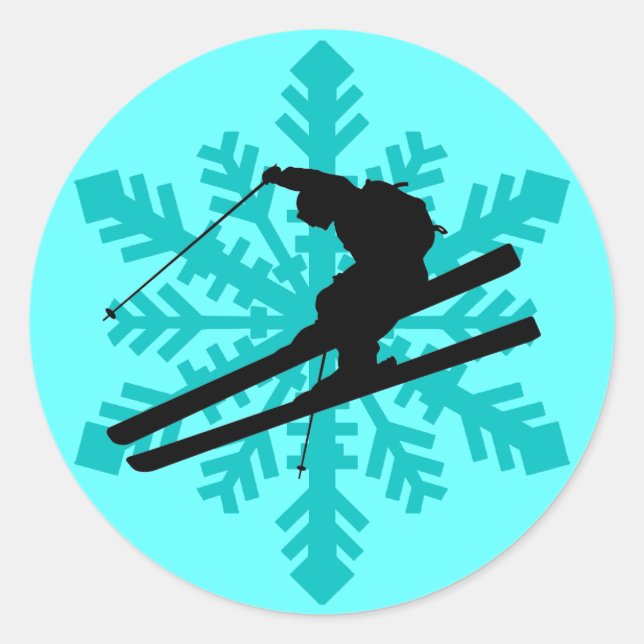 snowflake skiing classic round sticker (Front)