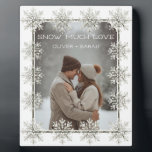 Snowflake Snow Much Love gift for him/her photo Plaque<br><div class="desc">This beautifully designed plaque showcases your photo framed with snowflakes and the words “Snow Much Love, ” personalised with both your names. A romantic keepsake that makes a perfect Christmas gift, anniversary present, or wedding memory piece. Its timeless winter style brings warmth and elegance to your home décor while celebrating...</div>