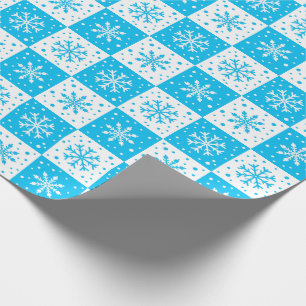 Snowflake & Snow Pattern (Blue) Wrapping Paper