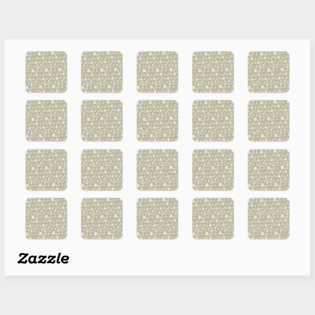 Snowflake Snowstorm In Greige Beige Grey Square Sticker (Sheet)