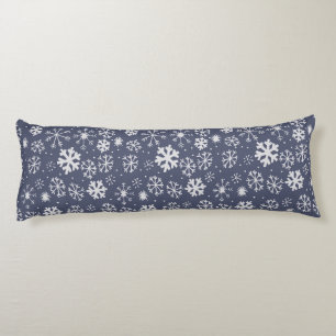 Snowflake Snowstorm In Midnight Blue Body Cushion