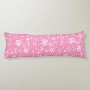 Snowflake Snowstorm In Pastel Pink Body Cushion