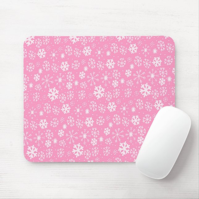 Snowflake Snowstorm In Pastel Pink Mouse Mat (With Mouse)