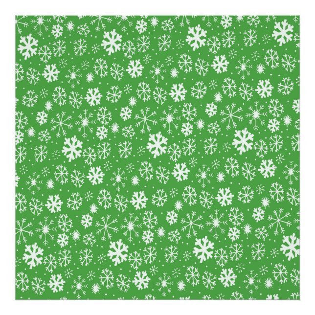 Snowflake Snowstorm With Green Background Photo Print (Front)