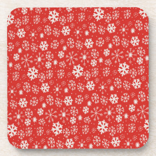 Snowflake Snowstorm With Poppy Red Background Coaster