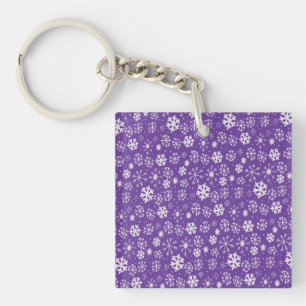 Snowflake Snowstorm With Purple Background Key Ring