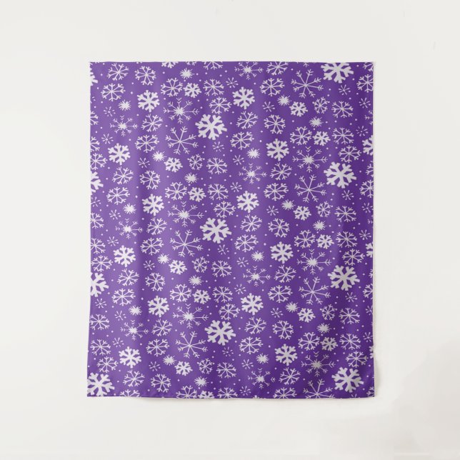 Snowflake Snowstorm With Purple Background Tapestry (Front)