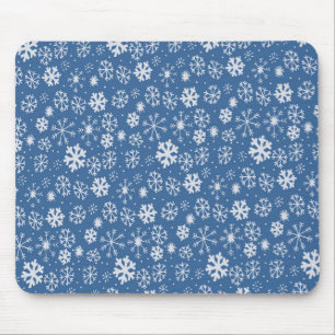 Snowflake Snowstorm With Sky Blue Background Mouse Mat