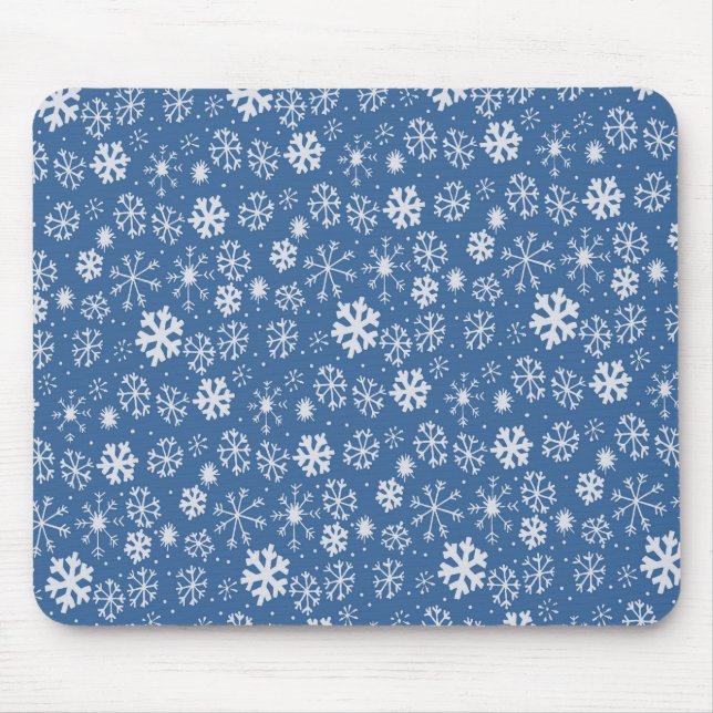 Snowflake Snowstorm With Sky Blue Background Mouse Mat (Front)