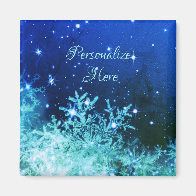 Snowflake sparkle blue teal winter magnet (Front)