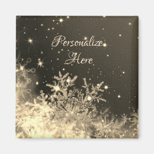 Snowflake sparkle brown gold cream winter magnet