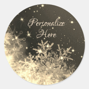 Snowflake sparkle gold cream elegant classic round sticker