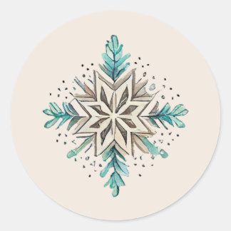 Snowflake Stickers, Holiday, Christmas, Blue Classic Round Sticker