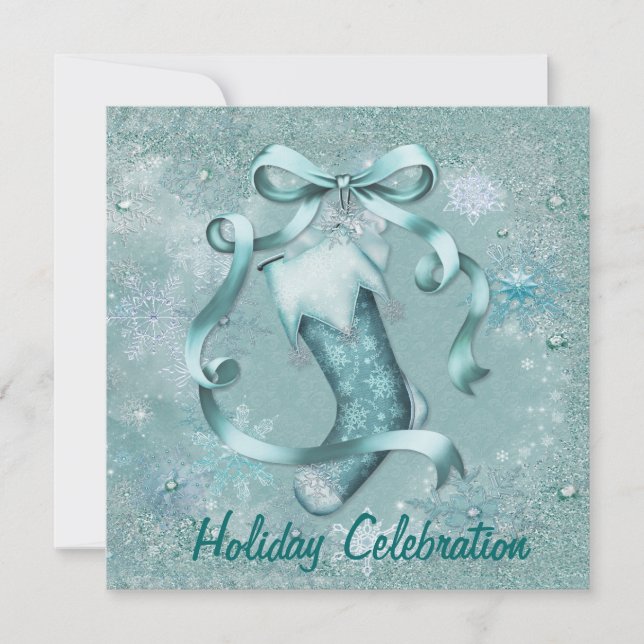 Snowflake Stocking Party Invitation (Front)