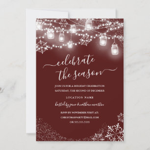 Snowflake String Lights Red Christmas Party Invitation