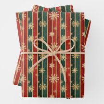 Snowflake Stripe Christmas Holiday Wrapping Paper