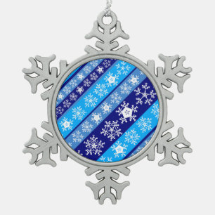 Snowflake Stripes Blue Pewter Christmas Ornament