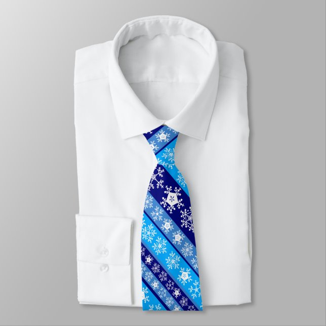Snowflake Stripes Blue Tie (Tied)