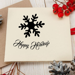 Snowflake Stylish Script Happy Holiday Rubber Stamp