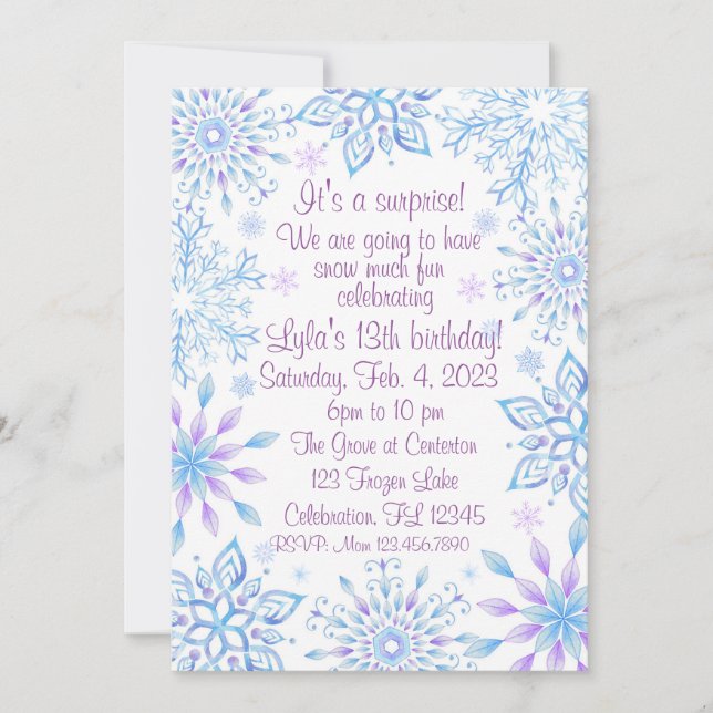 Snowflake Surprise Snow Much Fun Birthday  Invitation (Front)