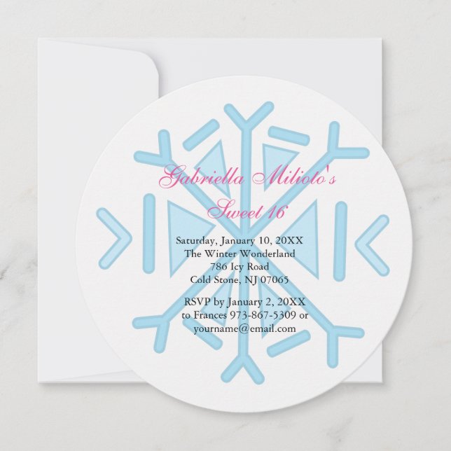 Snowflake Sweet 16 Birthday Invitation (Front)