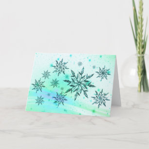 Snowflake swirl teal blue winter greeting card