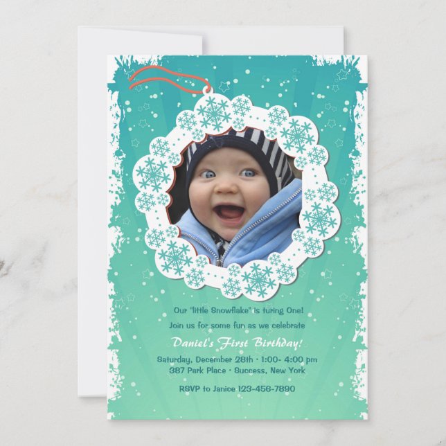 Snowflake Tag Photo Invitation (Front)