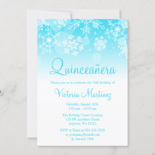 Snowflake Teal White Winter Wonderland Quinceanera Invitation