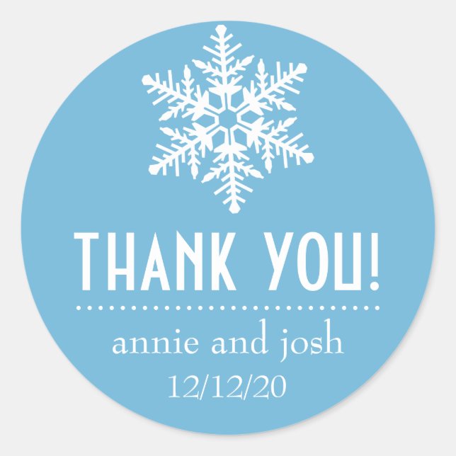 Snowflake Thank You Labels (Sky Blue) (Front)