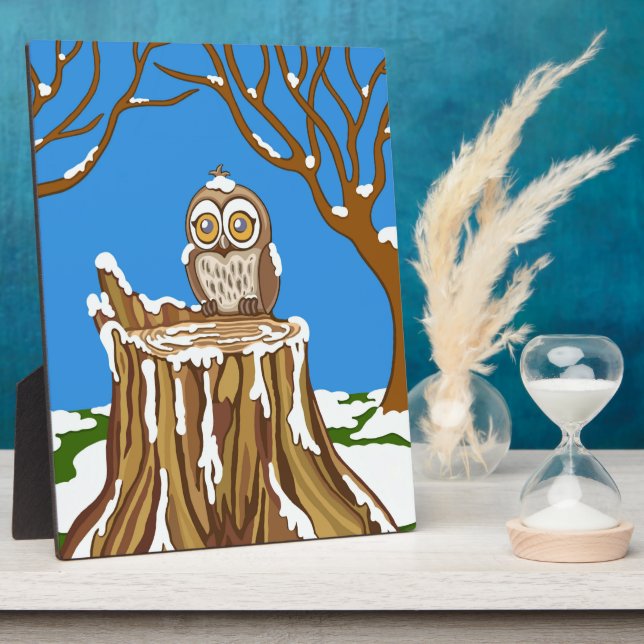 Snowflake the Owl at Christmas Plaque (Side)