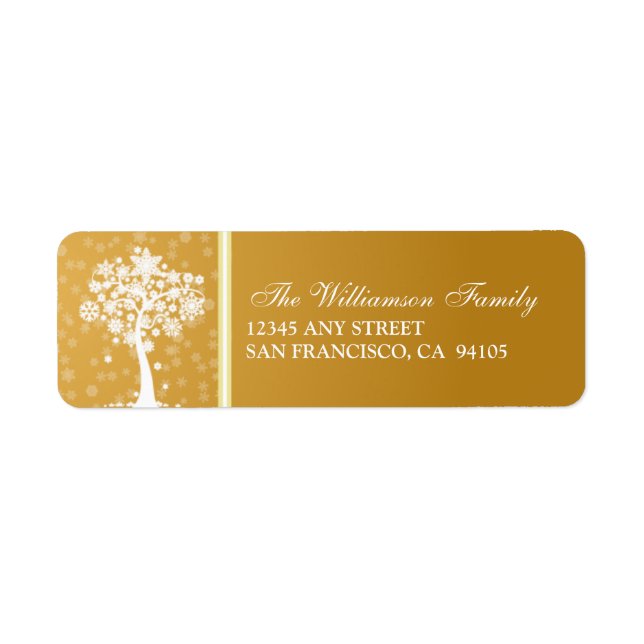 Snowflake Tree Holiday Address Labels (gold) (Front)