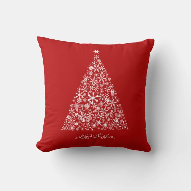 Snowflake Tree on Red Cushion (Front)
