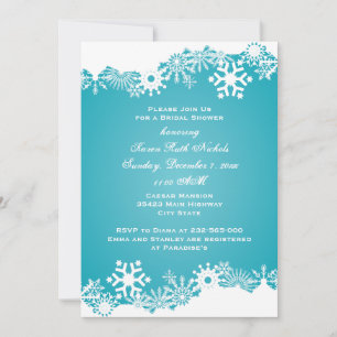 Snowflake turquoise winter wedding bridal shower invitation