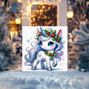 Snowflake Unicorn with Icy Blue Details Holiday Card