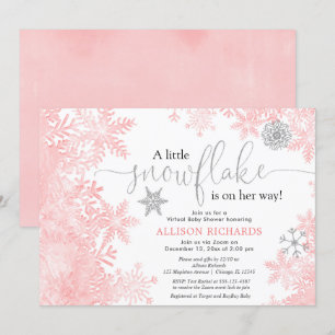 Snowflake Virtual baby shower girl pink silver Invitation