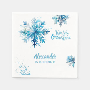 Snowflake Watercolor Blue Winter ONEderland Napkin