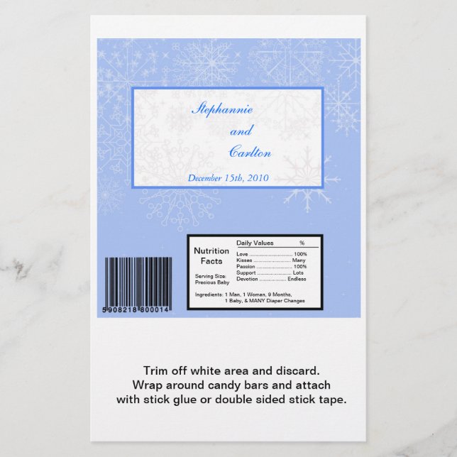 Snowflake Wedding Hershey's Large Bar Wrapper (Front)