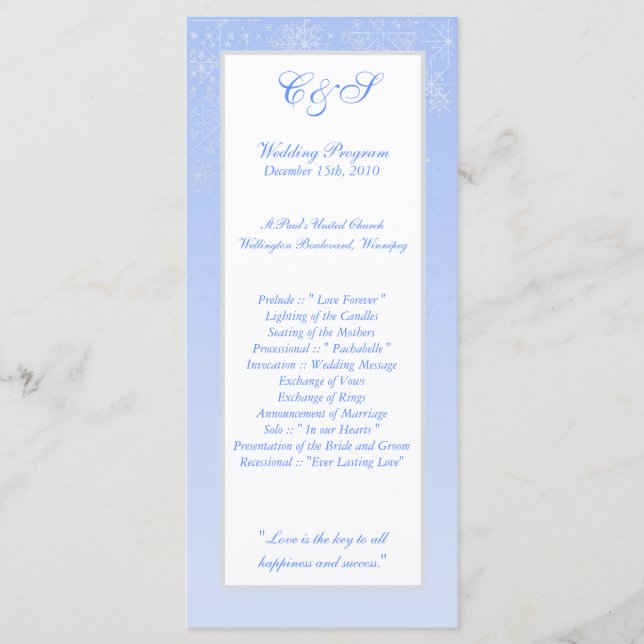 Snowflake Wedding Programs Programme (Front)