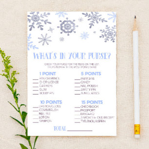 Snowflake What's In Purse Baby Shower Game Stationery