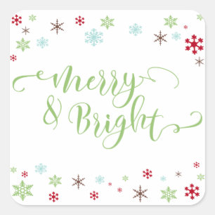 Snowflake Whimsy Merry & Bright, Apple Green Type Square Sticker