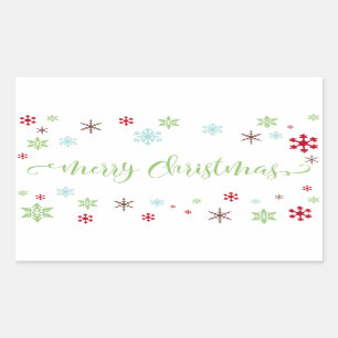 Snowflake Whimsy Merry Christmas Green Typography Rectangular Sticker