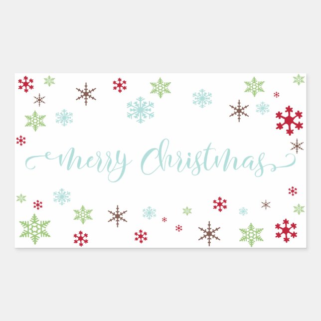 Snowflake Whimsy Merry Christmas, Robin's Egg Blue Rectangular Sticker (Front)