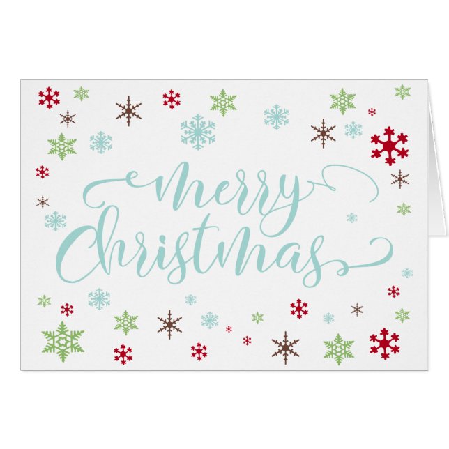 Snowflake Whimsy Robin's Egg Blue Merry Christmas (Front Horizontal)