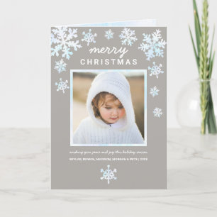 Snowflake White Opal Winter Snow Add Your Photo Holiday Card