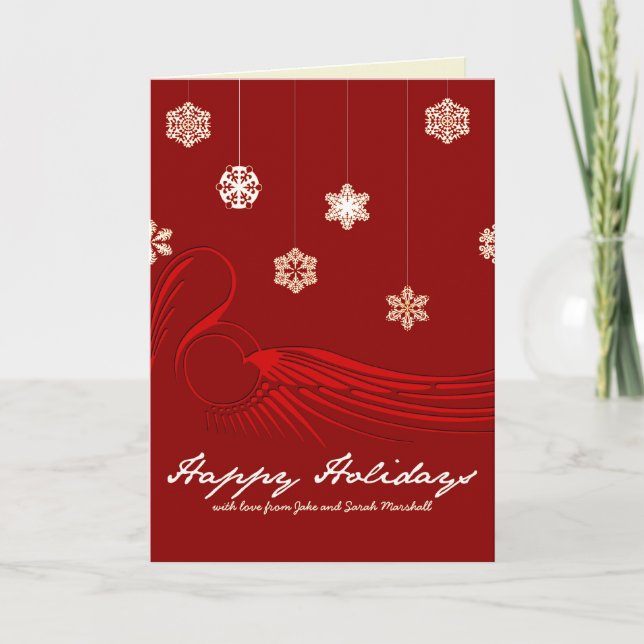 Snowflake Wings Red Holiday Christmas Card (Front)