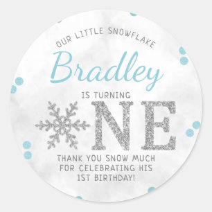 Snowflake Winter 1st Birthday Classic Round Sticker