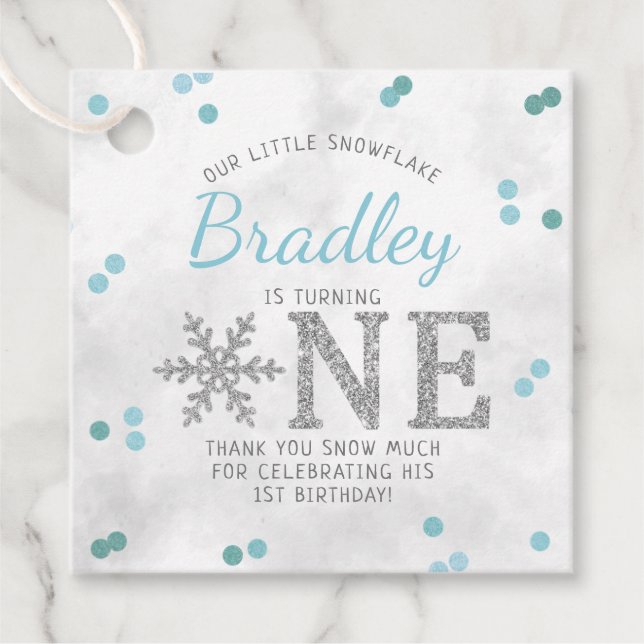 Snowflake Winter 1st Birthday Favour Tags (Front)