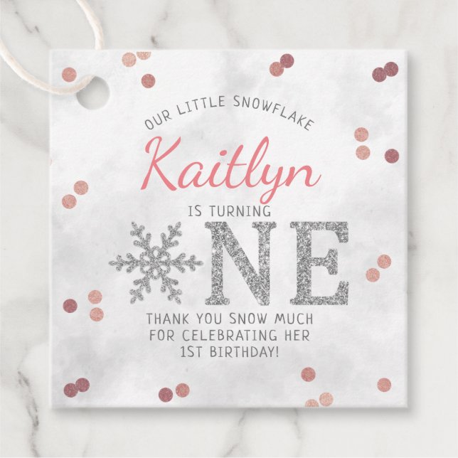 Snowflake Winter 1st Birthday Favour Tags (Front)